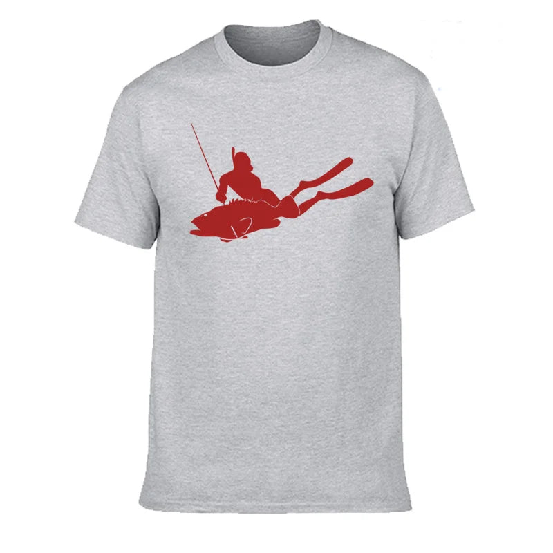 JUNSENMAOYI Spear Fishing Men’s Premium Cotton Casual T-Shirt