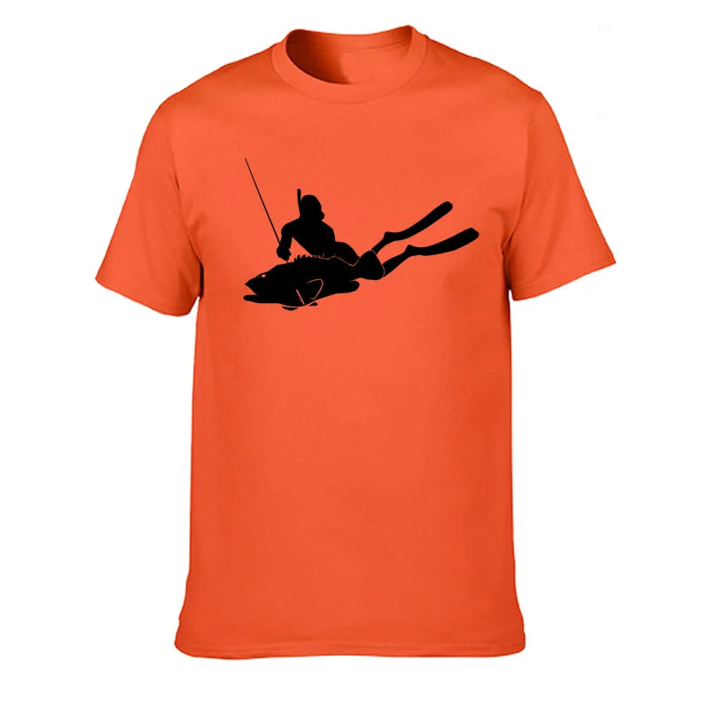 JUNSENMAOYI Spear Fishing Men’s Premium Cotton Casual T-Shirt