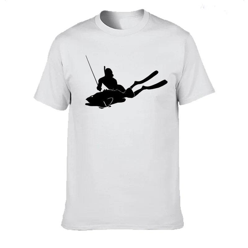 JUNSENMAOYI Spear Fishing Men’s Premium Cotton Casual T-Shirt
