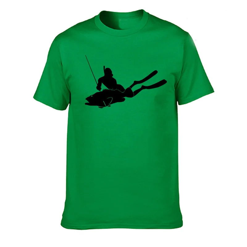 JUNSENMAOYI Spear Fishing Men’s Premium Cotton Casual T-Shirt