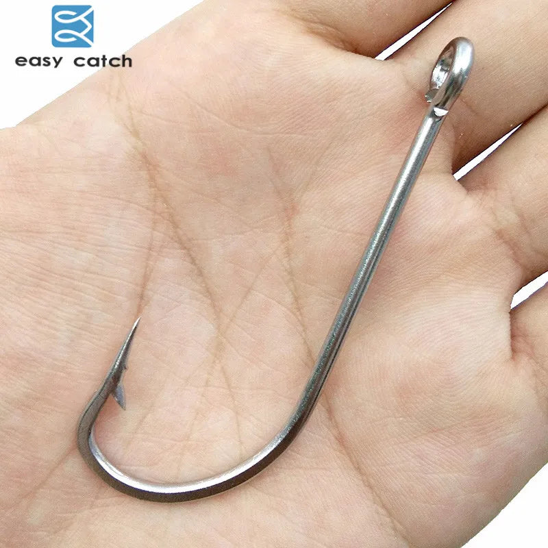 Easy Catch 34007 Stainless Steel Saltwater Fishing Hooks – 100PCS Long Shank Barbed Hooks