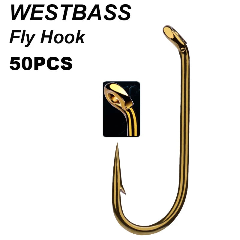 West Bass Aberdeen Fly Tying Hooks – Barbed Single Hooks (50PCS)