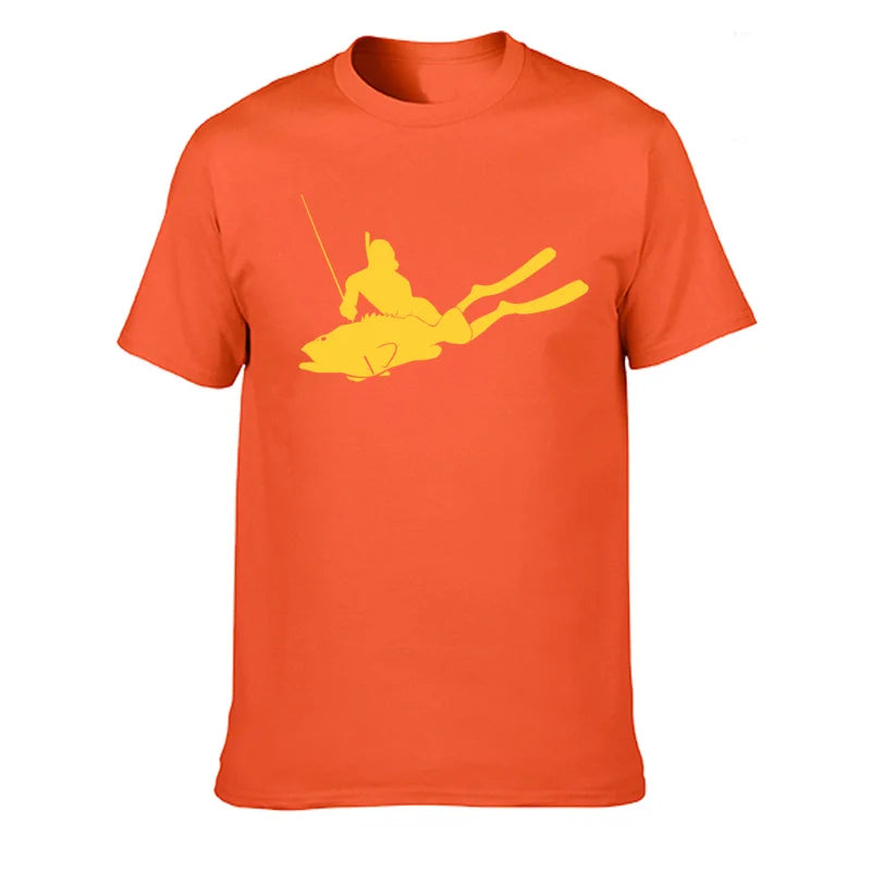 JUNSENMAOYI Spear Fishing Men’s Premium Cotton Casual T-Shirt
