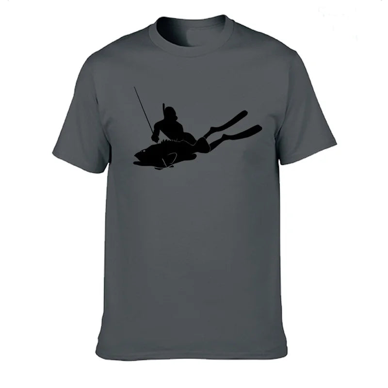JUNSENMAOYI Spear Fishing Men’s Premium Cotton Casual T-Shirt