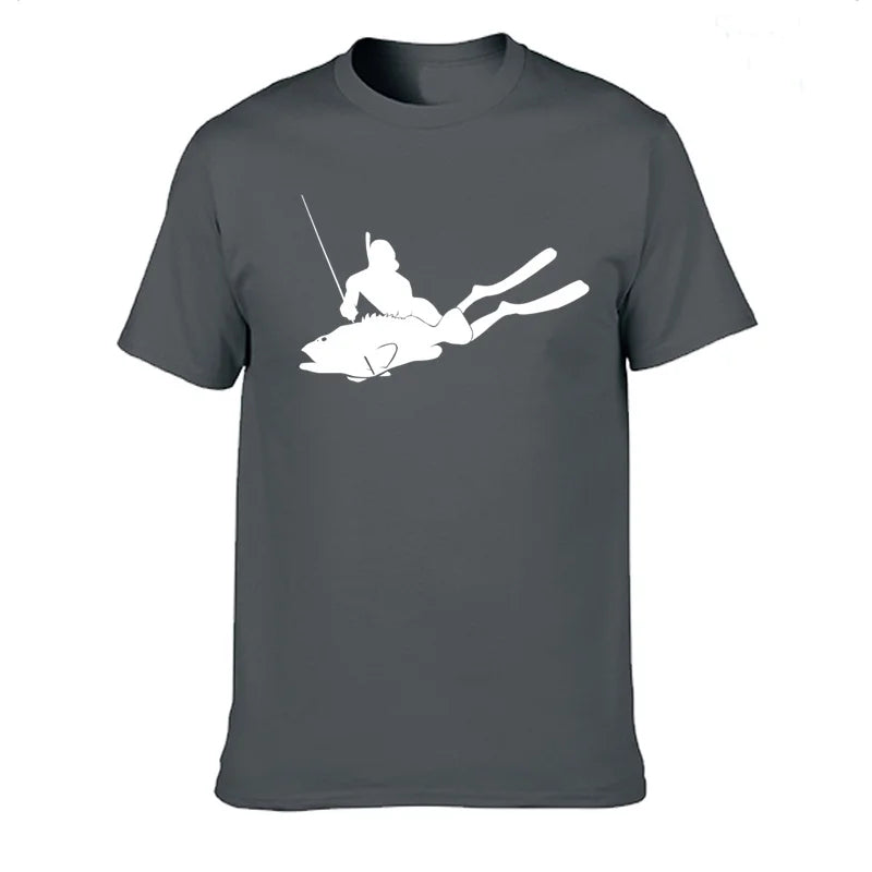JUNSENMAOYI Spear Fishing Men’s Premium Cotton Casual T-Shirt