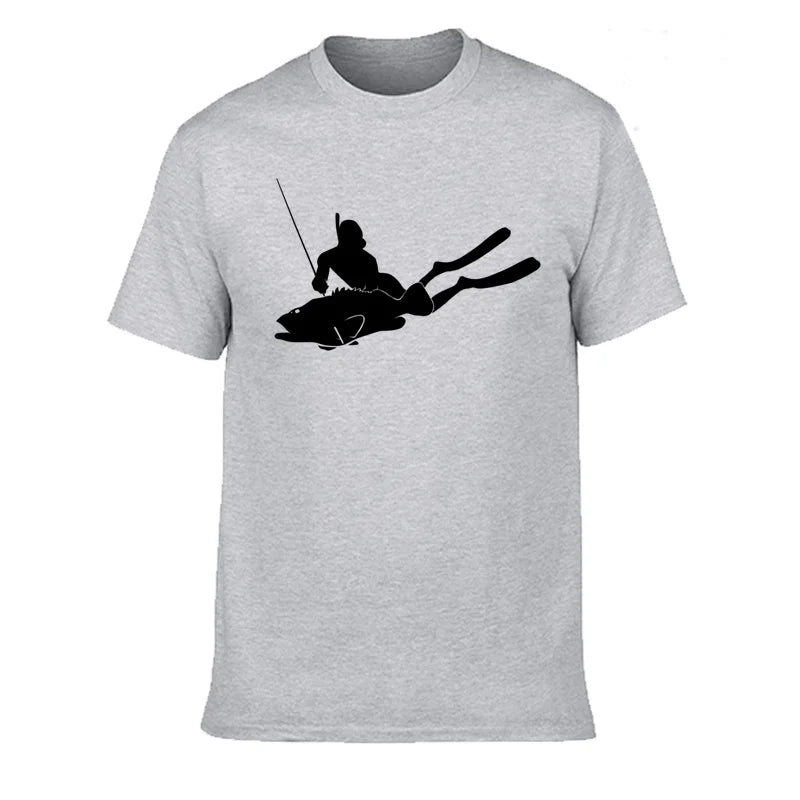 JUNSENMAOYI Spear Fishing Men’s Premium Cotton Casual T-Shirt
