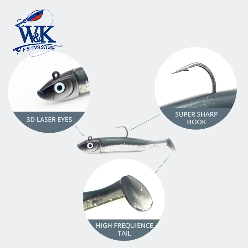 W&amp;K Paddle Tail Soft Lure Jig Kit – Multi-Size Fishing Set