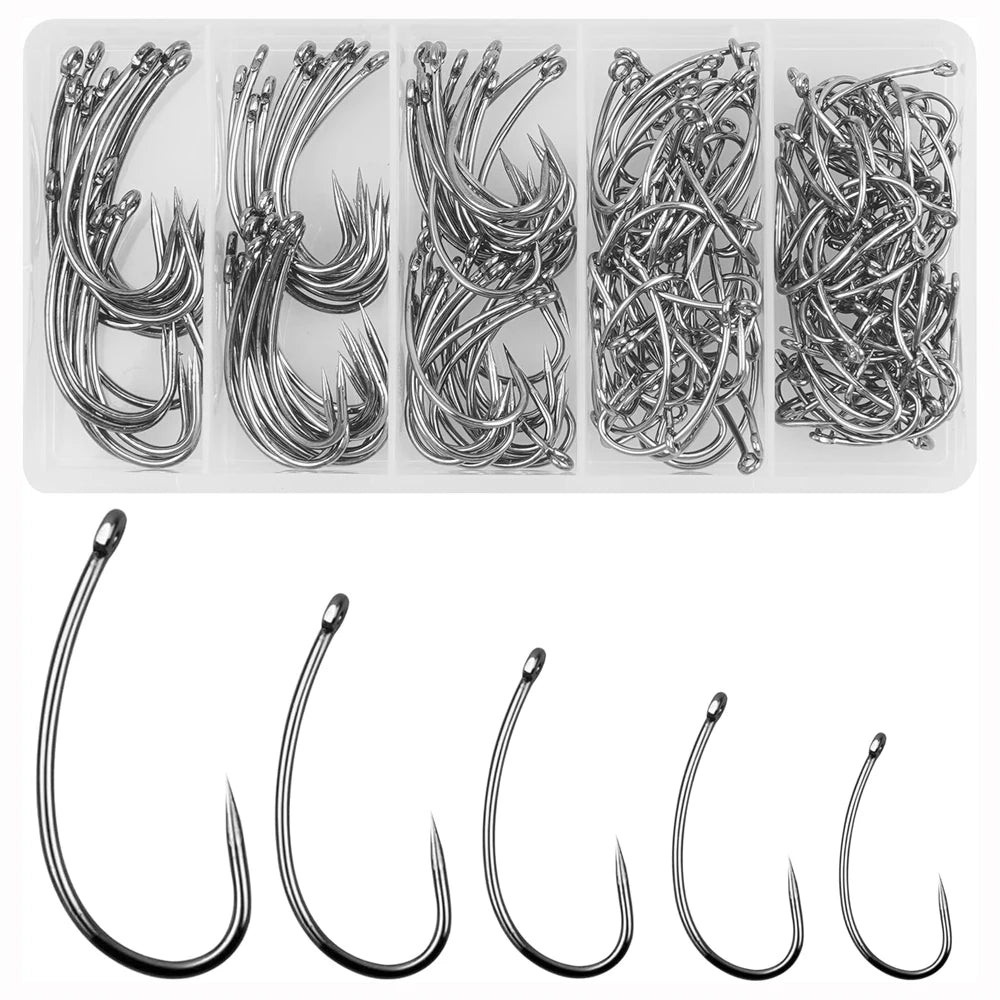 High Carbon Steel Barbless Carp Fishing Hooks – 180-Piece Assortment