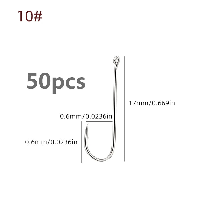 Aberdeen Fishing Hooks – Long Shank High Carbon Steel Hooks (50-Pack)