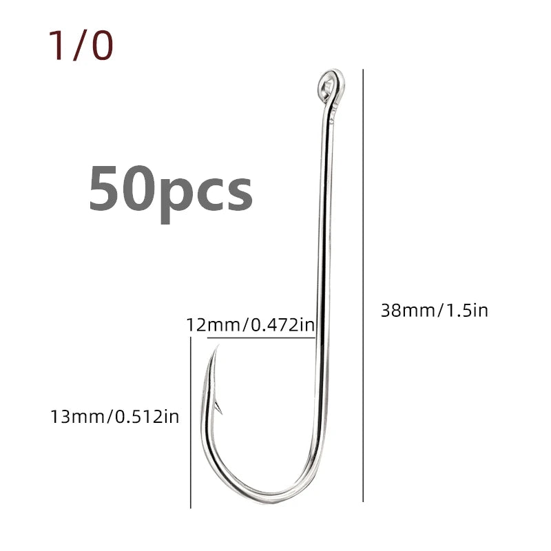 Aberdeen Fishing Hooks – Long Shank High Carbon Steel Hooks (50-Pack)