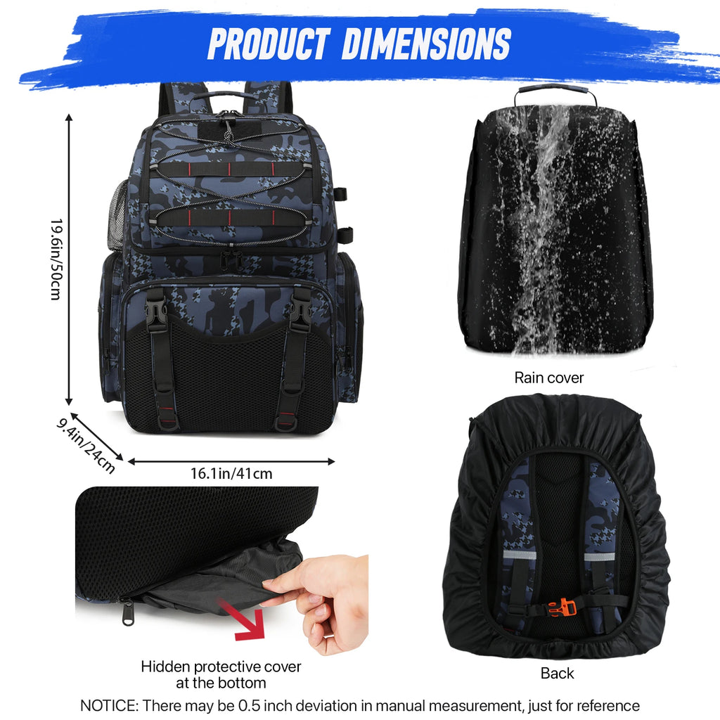45L Fishing Backpack Cooler – Tackle Storage Bag with Rod Holders & Rain Cover