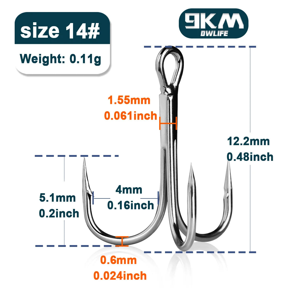 9KM DWLIFE High Carbon Steel Treble Hooks