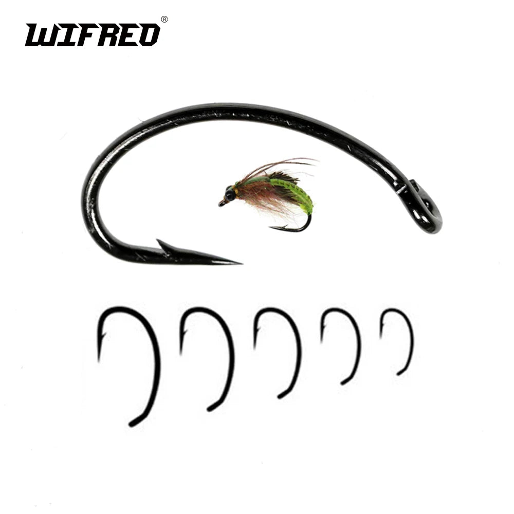 Reel Nauti Fly Tying Hooks – Curved Shank Barbed Nymph Hooks (100PCS)