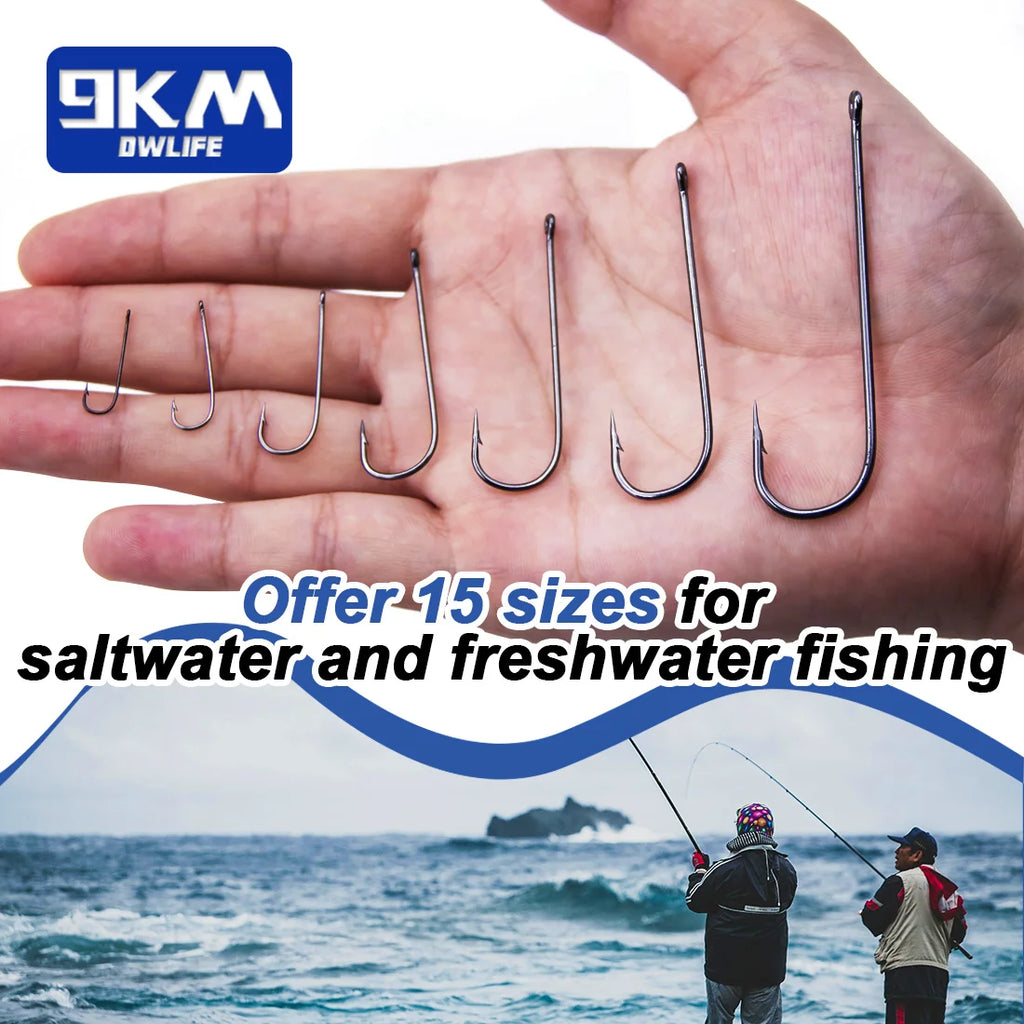 9KM DWLIFE Aberdeen Long Shank Fishing Hooks – Barbed Live Bait Hooks