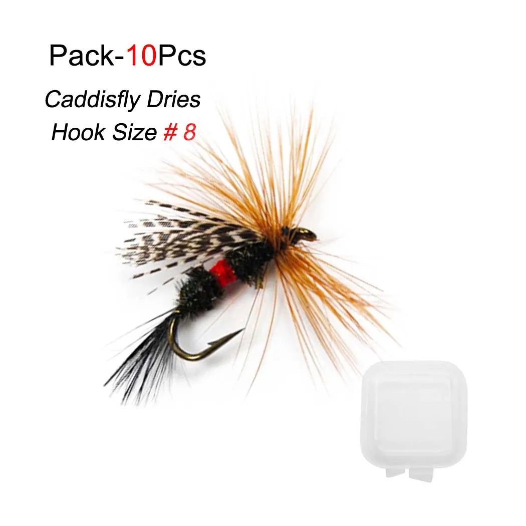 Qievcrme Caddisfly &amp; Royal Wulff Fly Fishing Lures – Assorted Dry Fly Set (10PCS)