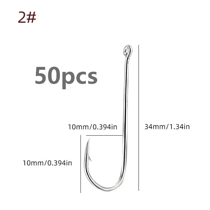 Aberdeen Fishing Hooks – Long Shank High Carbon Steel Hooks (50-Pack)