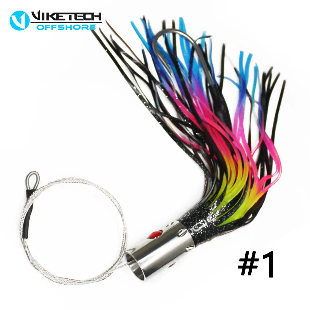 Viketech Offshore Saltwater Big Game Trolling Fishing Stainless Steel Octopus Lures Rigged 9.4" 5.6oz.