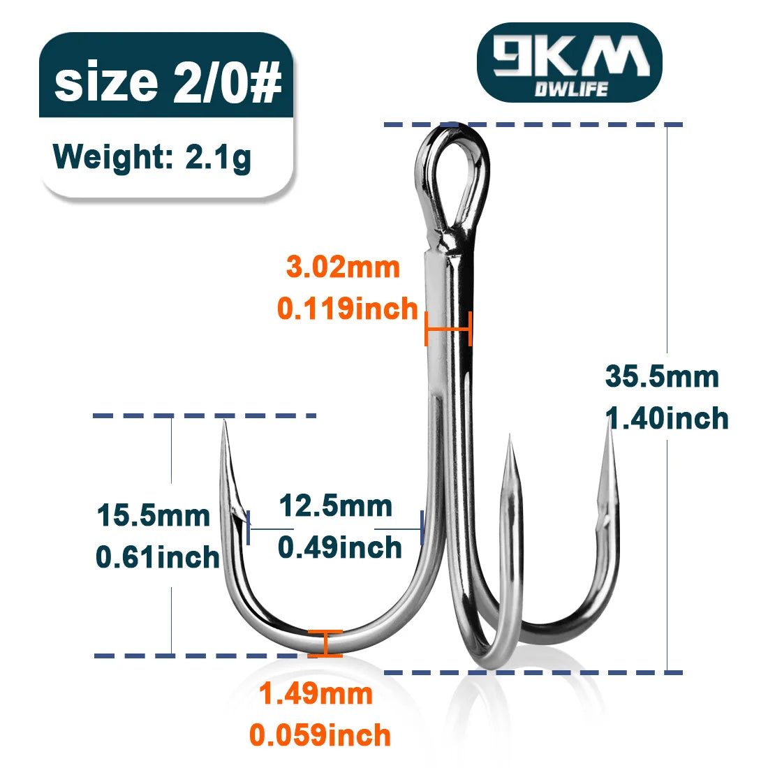 9KM DWLIFE High Carbon Steel Treble Hooks