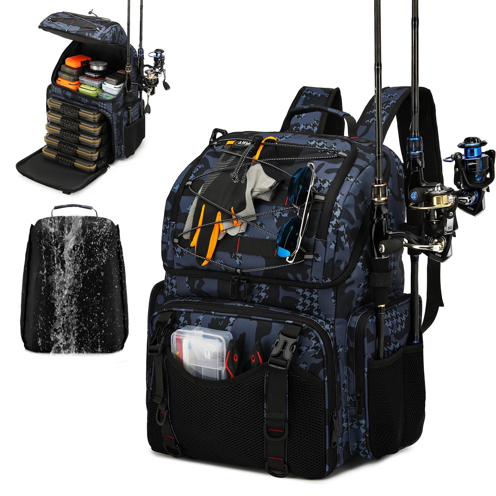 45L Fishing Backpack Cooler – Tackle Storage Bag with Rod Holders & Rain Cover
