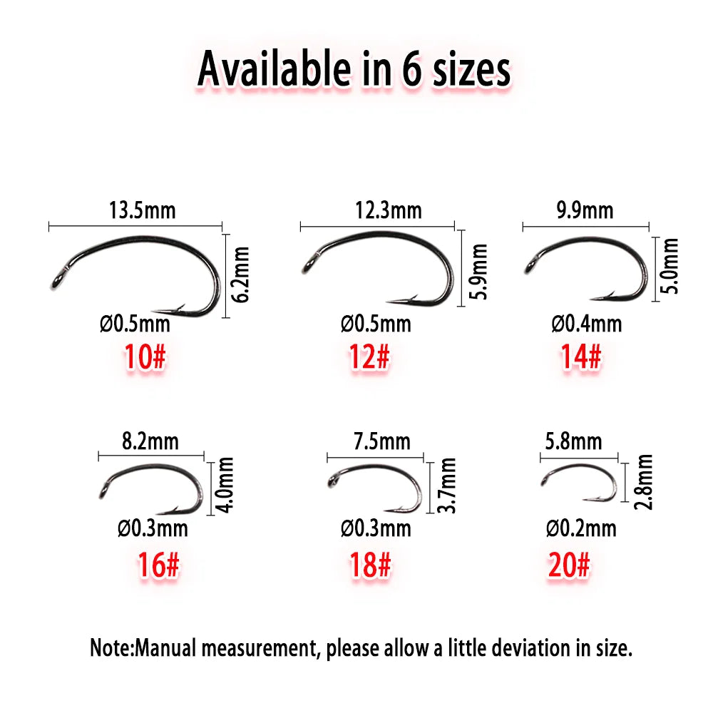 Vampfly Curved Shank Nymph Fly Tying Hooks – Barbed Scud &amp; Shrimp Hooks (50PCS)