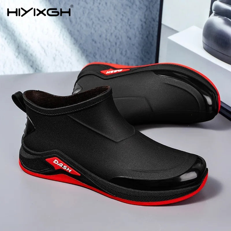 Hiyixgh Men’s Ankle PVC Boots – Lightweight Slip-On Casual Utility Boots