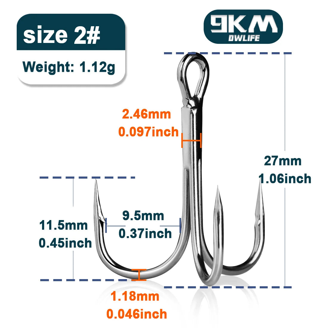9KM DWLIFE High Carbon Steel Treble Hooks