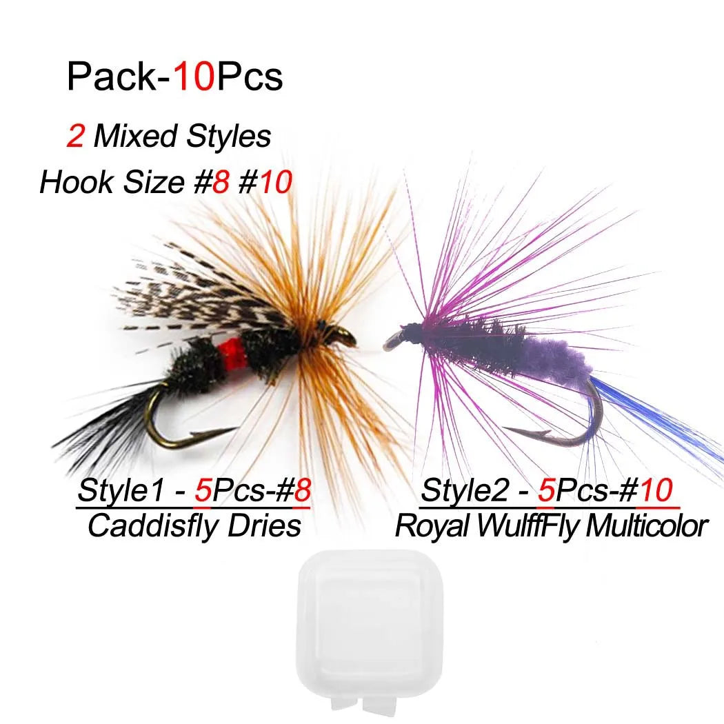 Qievcrme Caddisfly &amp; Royal Wulff Fly Fishing Lures – Assorted Dry Fly Set (10PCS)