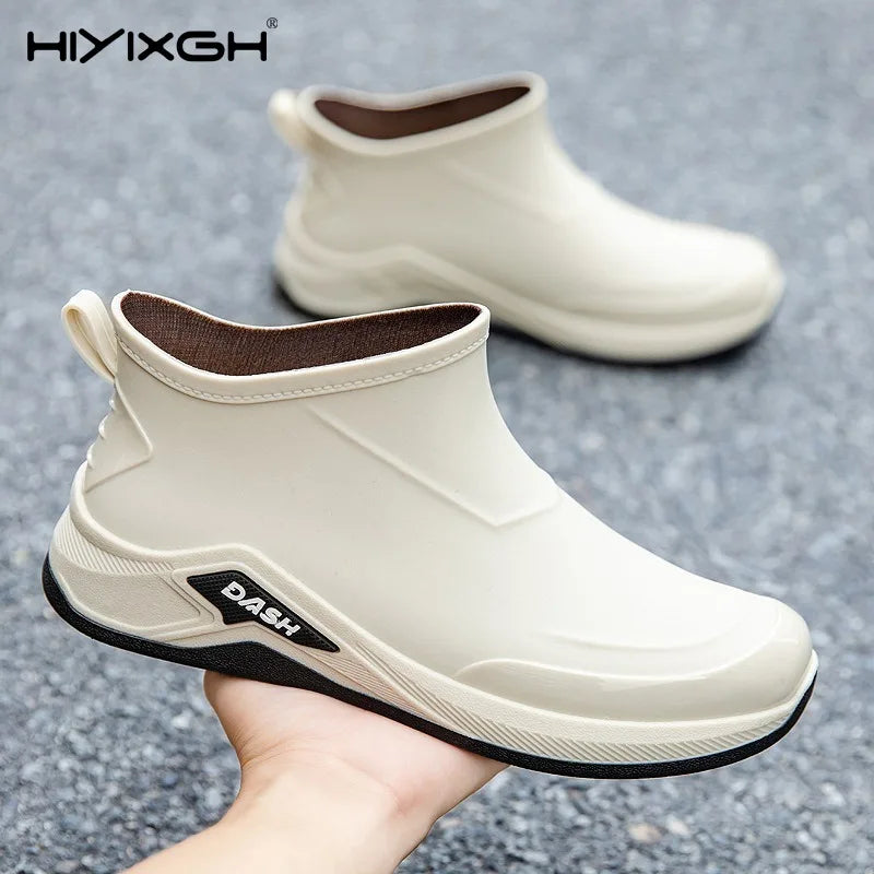 Hiyixgh Men’s Ankle PVC Boots – Lightweight Slip-On Casual Utility Boots