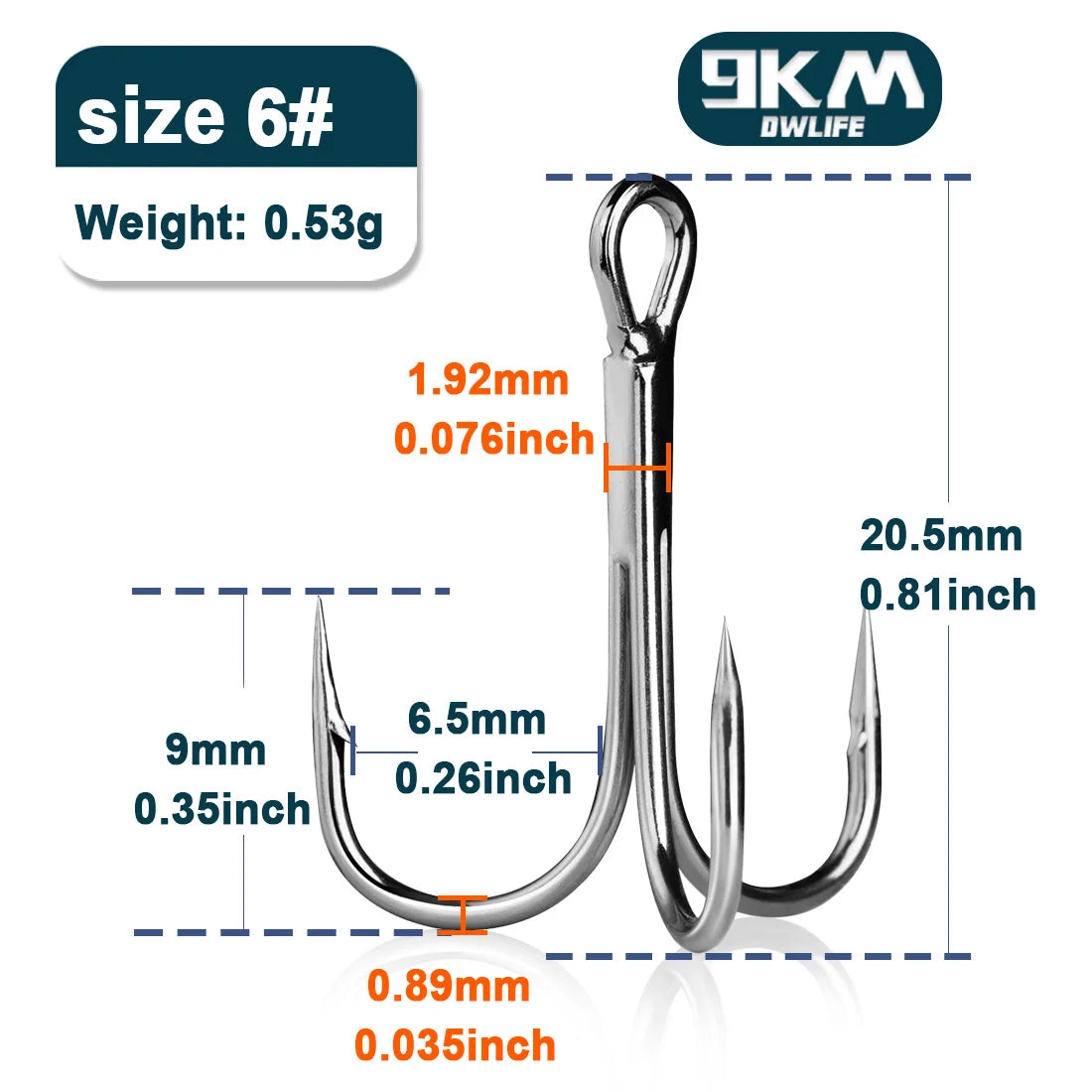 9KM DWLIFE High Carbon Steel Treble Hooks