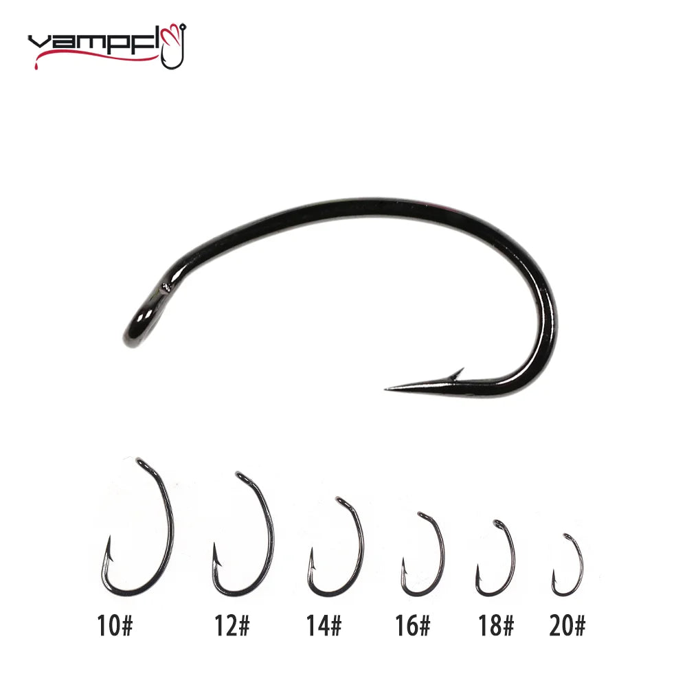 Vampfly Curved Shank Nymph Fly Tying Hooks – Barbed Scud &amp; Shrimp Hooks (50PCS)