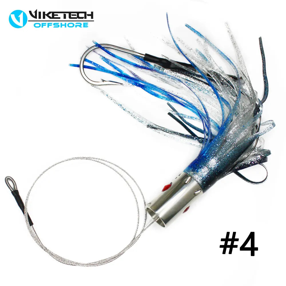 Viketech Offshore Saltwater Big Game Trolling Fishing Stainless Steel Octopus Lures Rigged 9.4" 5.6oz.