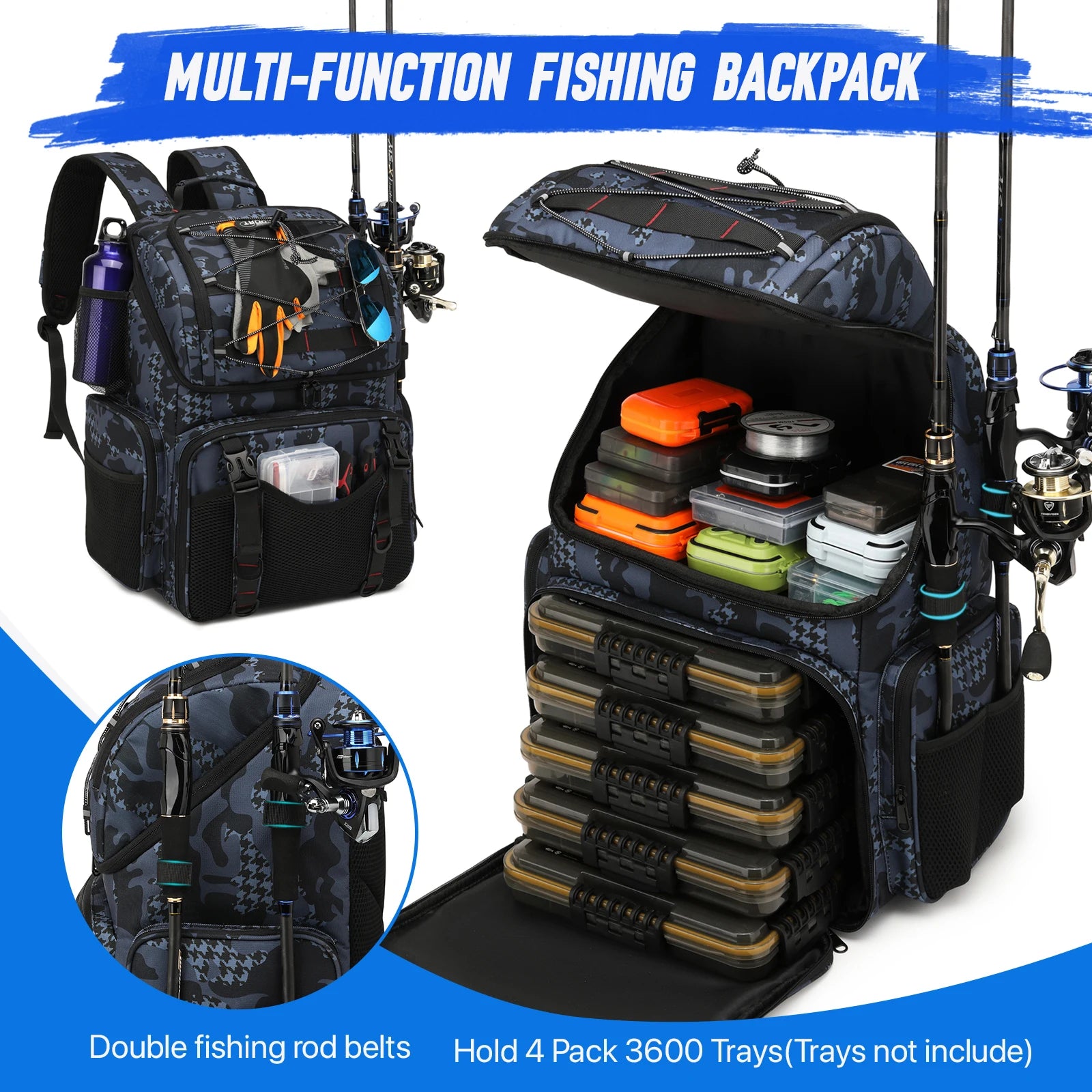 45L Fishing Backpack Cooler – Tackle Storage Bag with Rod Holders & Rain Cover