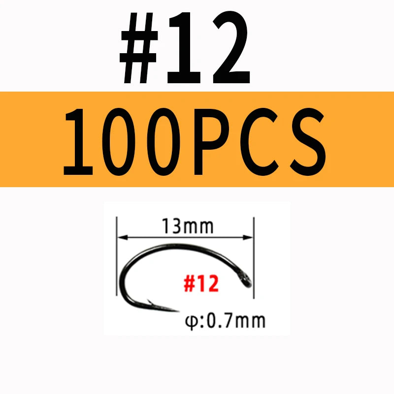 Reel Nauti Fly Tying Hooks – Curved Shank Barbed Nymph Hooks (100PCS)