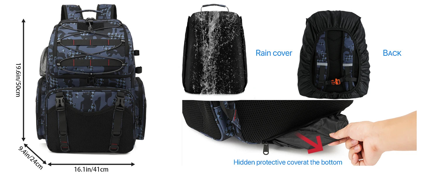 45L Fishing Backpack Cooler – Tackle Storage Bag with Rod Holders & Rain Cover