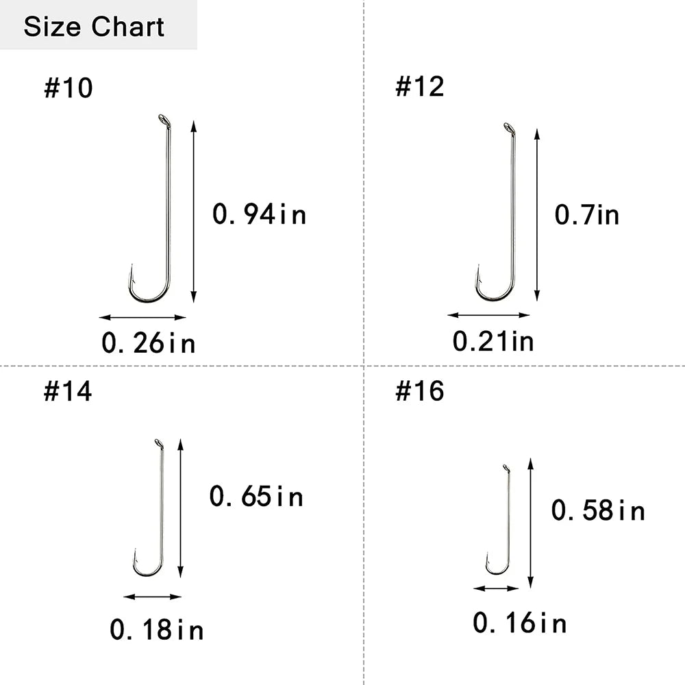 JSHANMEI Fly Tying Long Shank Hooks – High Carbon Steel Barbed Hooks (100PCS)