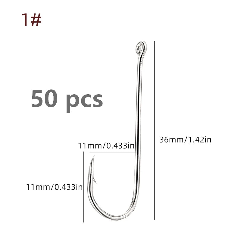 Aberdeen Fishing Hooks – Long Shank High Carbon Steel Hooks (50-Pack)