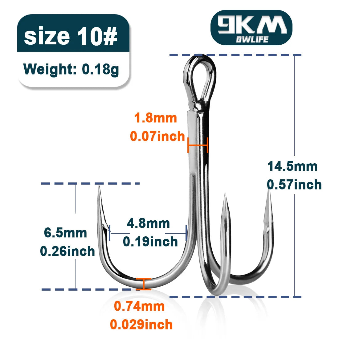 9KM DWLIFE High Carbon Steel Treble Hooks