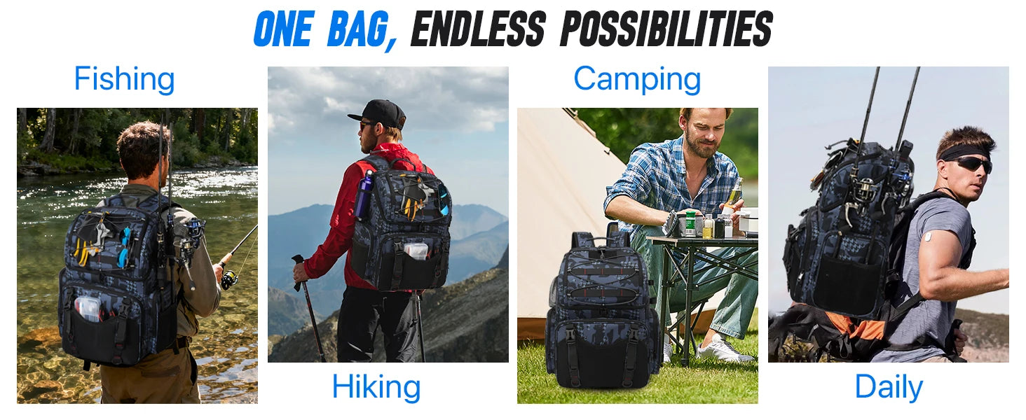 45L Fishing Backpack Cooler – Tackle Storage Bag with Rod Holders & Rain Cover