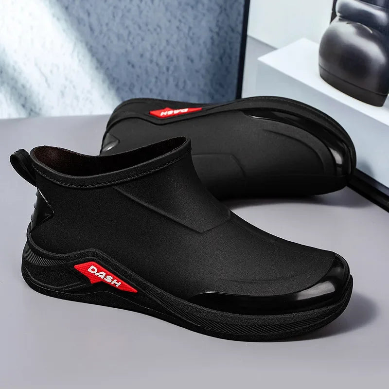 Hiyixgh Men’s Ankle PVC Boots – Lightweight Slip-On Casual Utility Boots