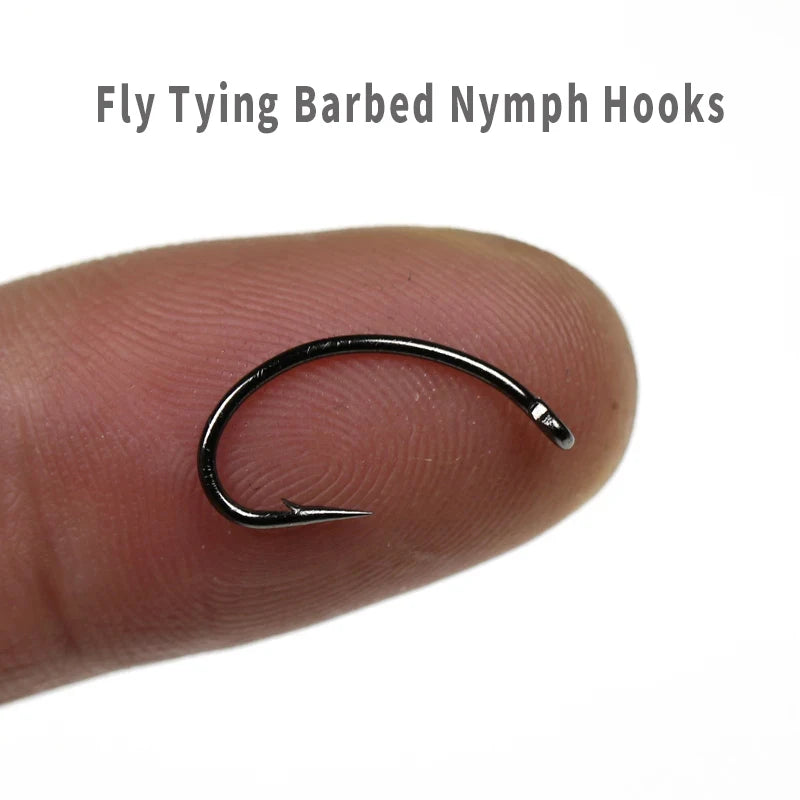Reel Nauti Fly Tying Hooks – Curved Shank Barbed Nymph Hooks (100PCS)