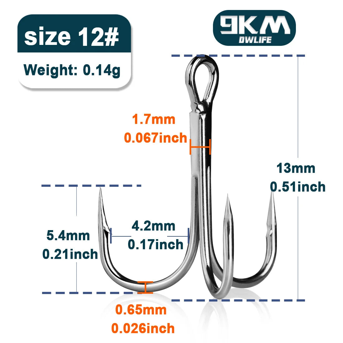 9KM DWLIFE High Carbon Steel Treble Hooks
