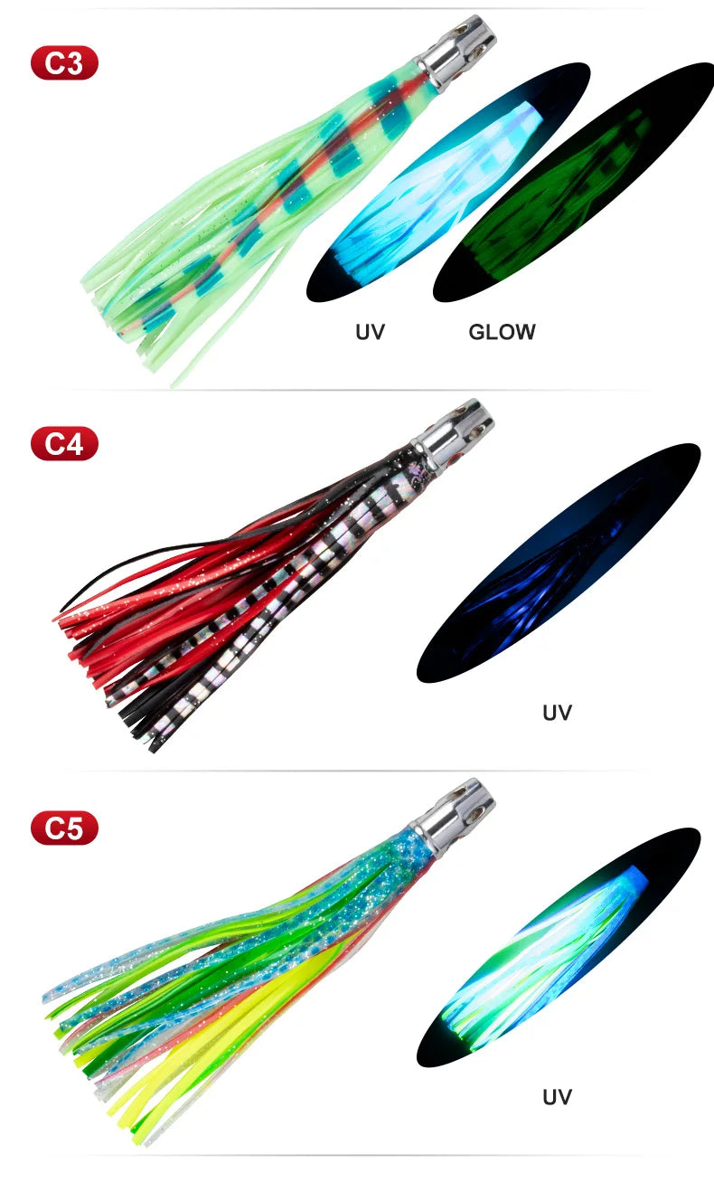 55g Copper Head Octopus Teaser – Squid Skirt Bait for Marlin & Tuna Trolling Jet