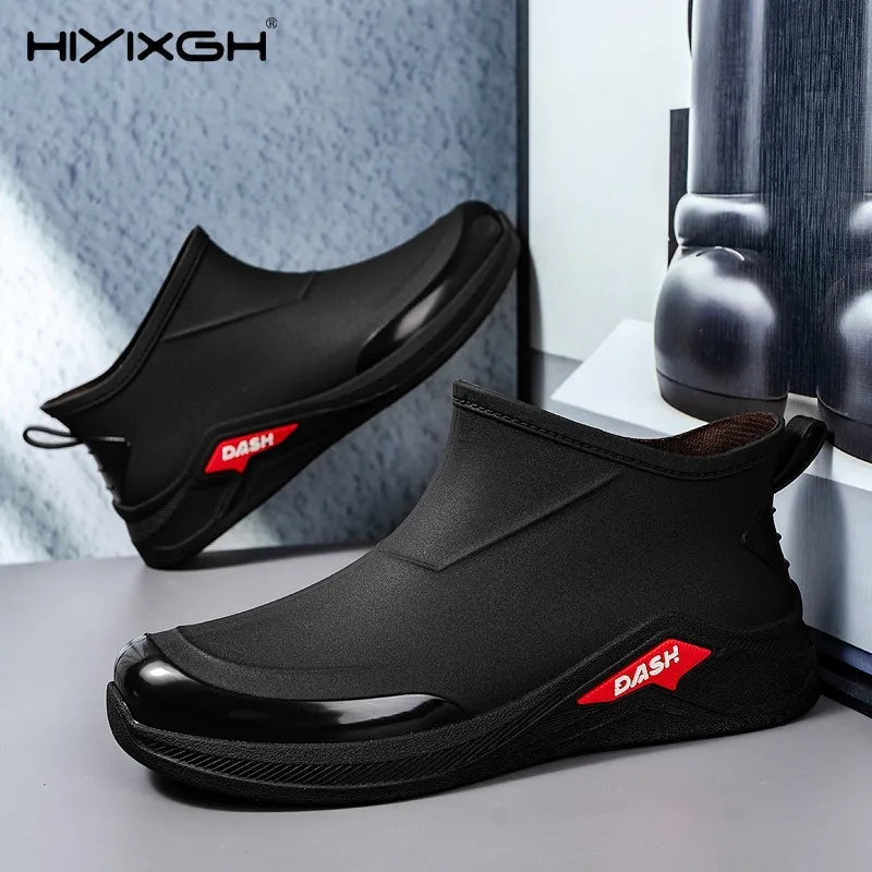 Hiyixgh Men’s Ankle PVC Boots – Lightweight Slip-On Casual Utility Boots