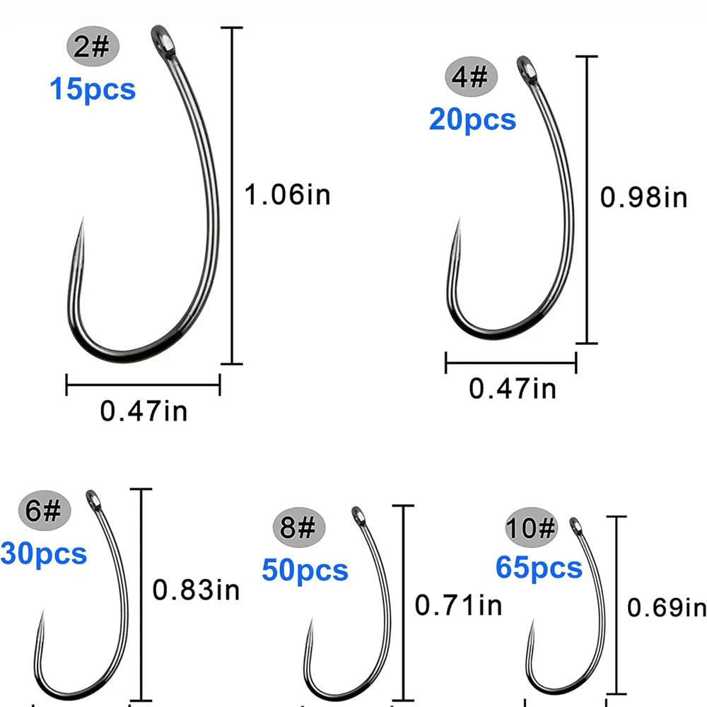 High Carbon Steel Barbless Carp Fishing Hooks – 180-Piece Assortment