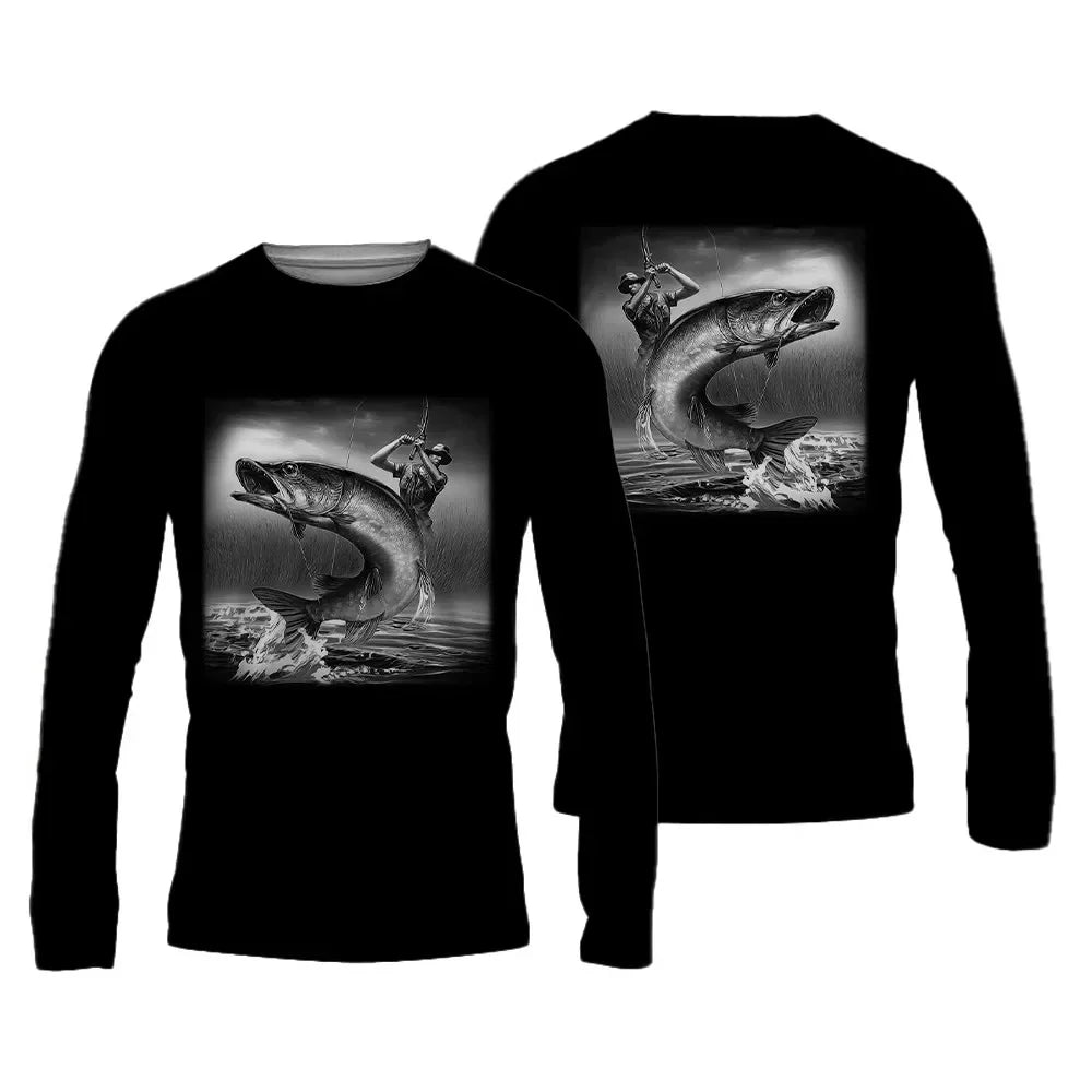 Men’s Fish On Print Performance T-Shirt – Lightweight Breathable Sports Tee (Plus Size Available)