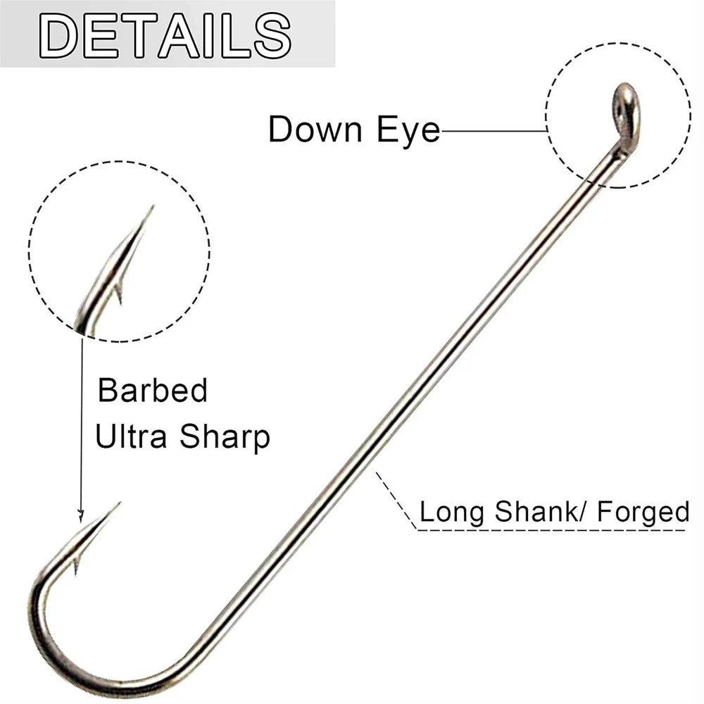 JSHANMEI Fly Tying Long Shank Hooks – High Carbon Steel Barbed Hooks (100PCS)