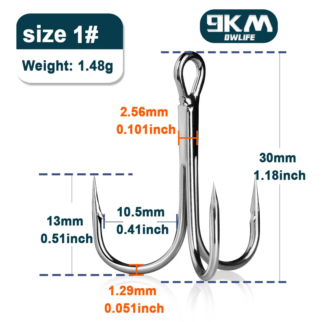 9KM DWLIFE High Carbon Steel Treble Hooks