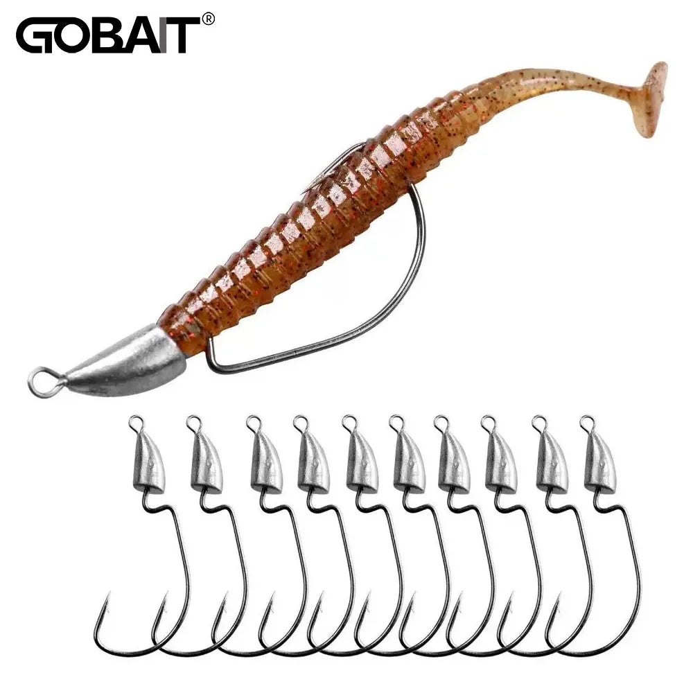 GOBAIT Weighted Jig Crank Head Barbed Hooks – 10PCS Set