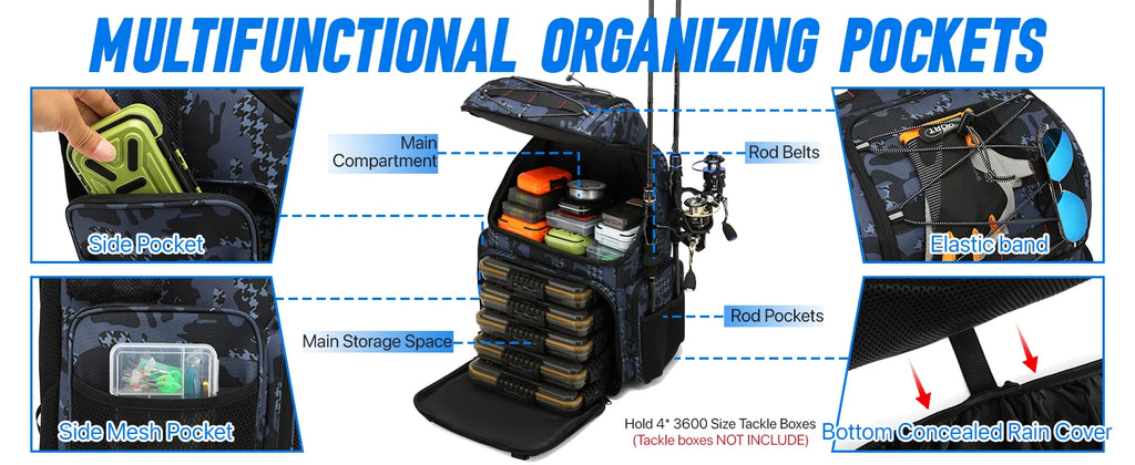 45L Fishing Backpack Cooler – Tackle Storage Bag with Rod Holders & Rain Cover