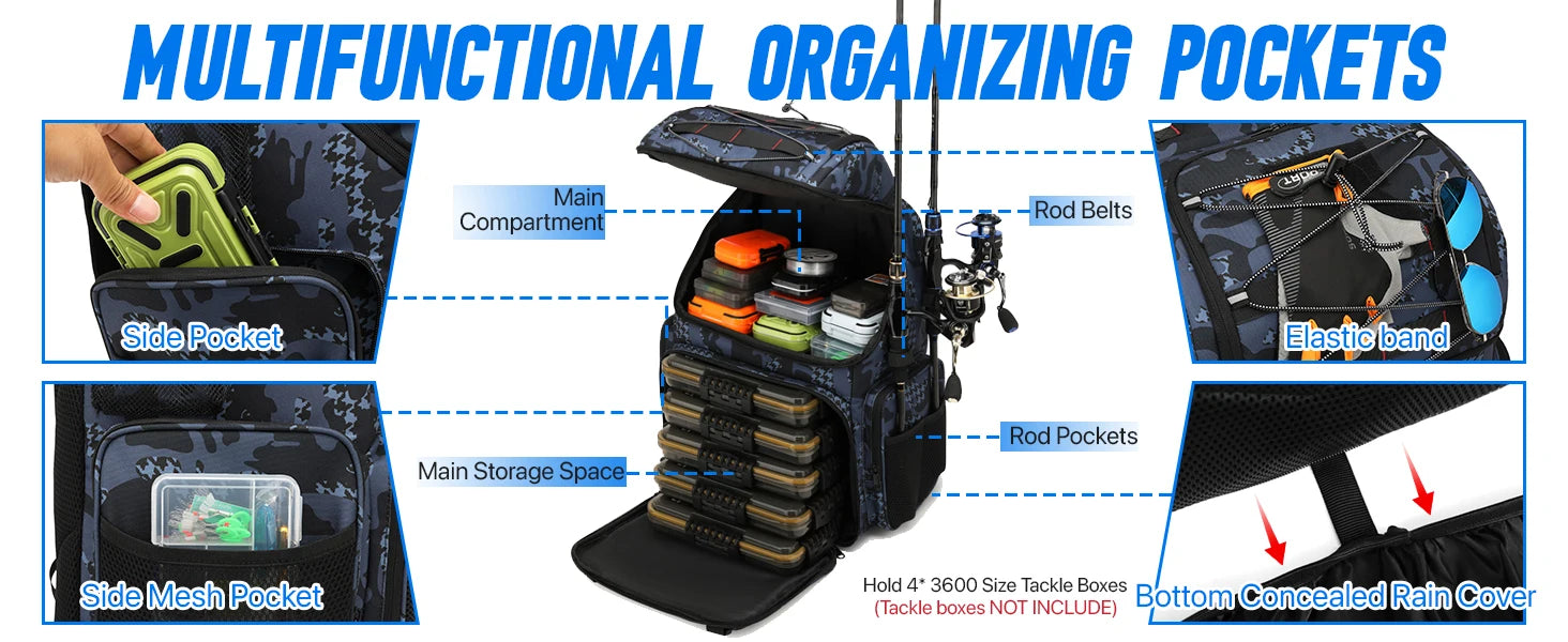 45L Fishing Backpack Cooler – Tackle Storage Bag with Rod Holders & Rain Cover